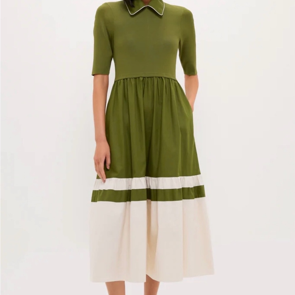 Tuckernuck Olive Green and White Long Sleeve Midi Dress - Picture 3 of 6